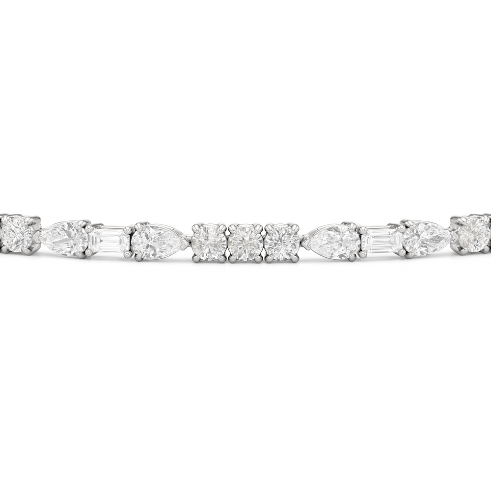 Pear, Emerald and Round Linear Tennis Bracelet with 2 3/4 Cut Diamond in 14KT White Gold view 6
