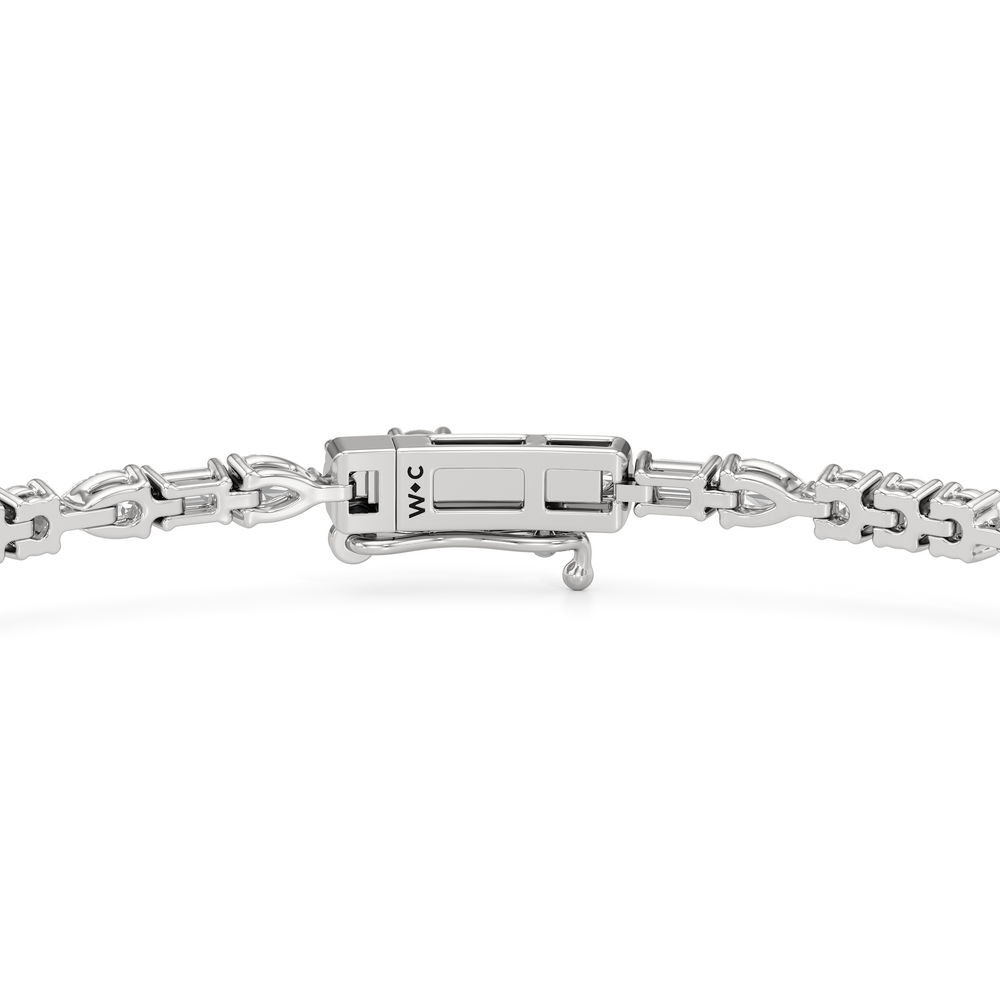 Pear, Emerald and Round Linear Tennis Bracelet with 2 3/4 Cut Diamond in 14KT White Gold view 7
