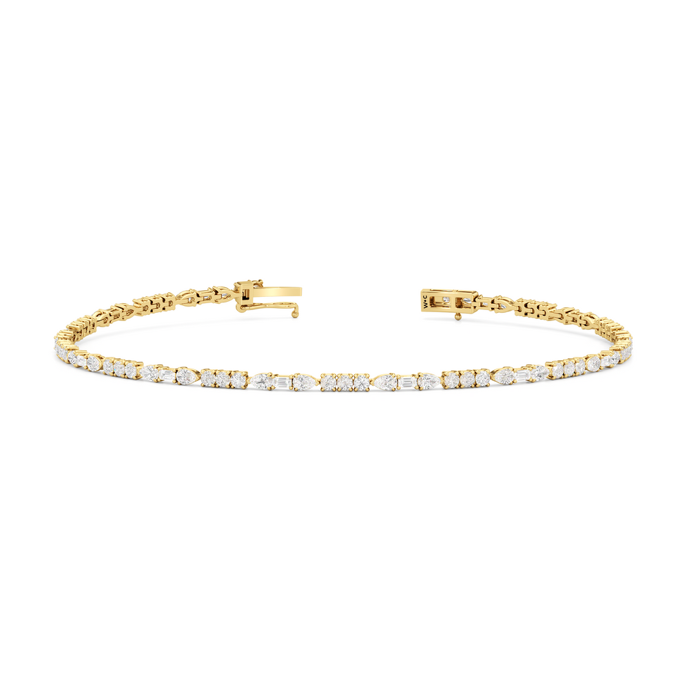 Pear, Emerald and Round Linear Tennis Bracelet with 2 3/4 Cut Diamond in 14KT Yellow Gold view 2
