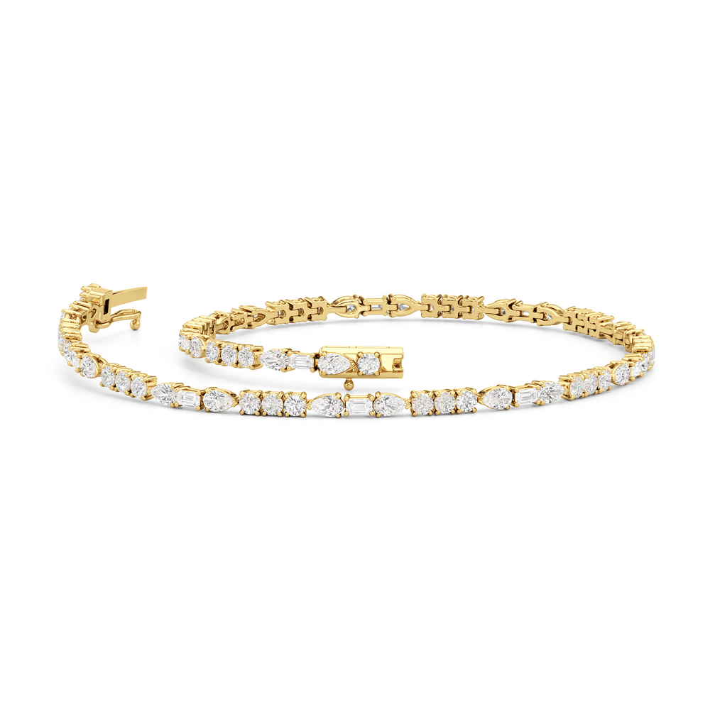 Pear, Emerald and Round Linear Tennis Bracelet with 2 3/4 Cut Diamond in 14KT Yellow Gold view 3
