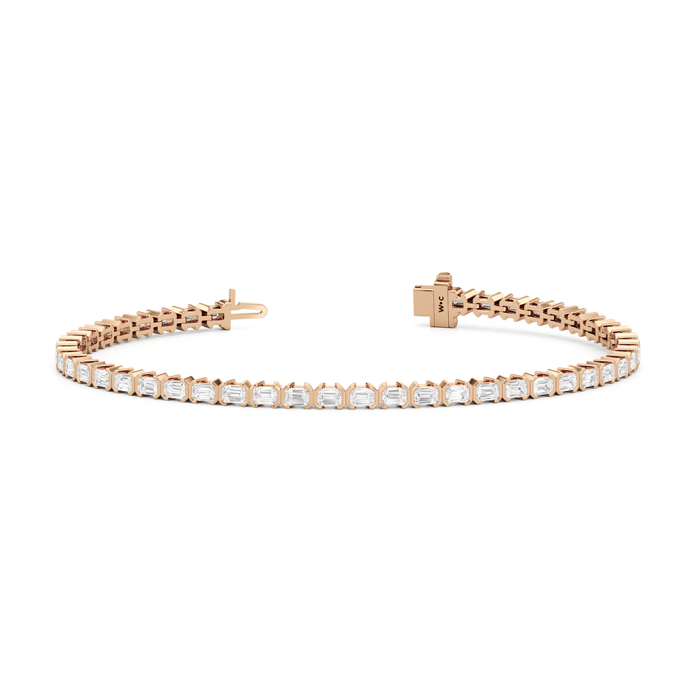 Half-Bezeled Emerald East-West Tennis Bracelet with 4 1/4 Cut Diamond in 14KT Rose Gold view 2

