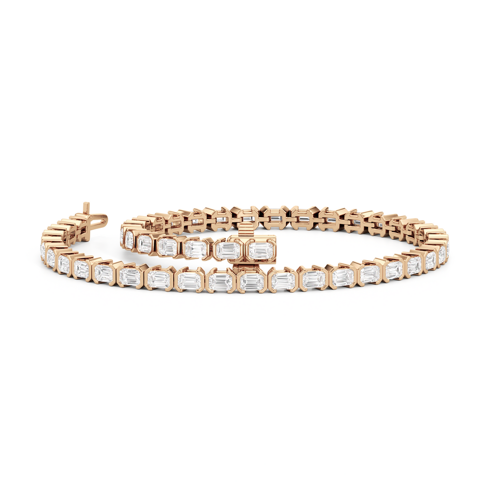 Half-Bezeled Emerald East-West Tennis Bracelet with 4 1/4 Cut Diamond in 14KT Rose Gold view 3

