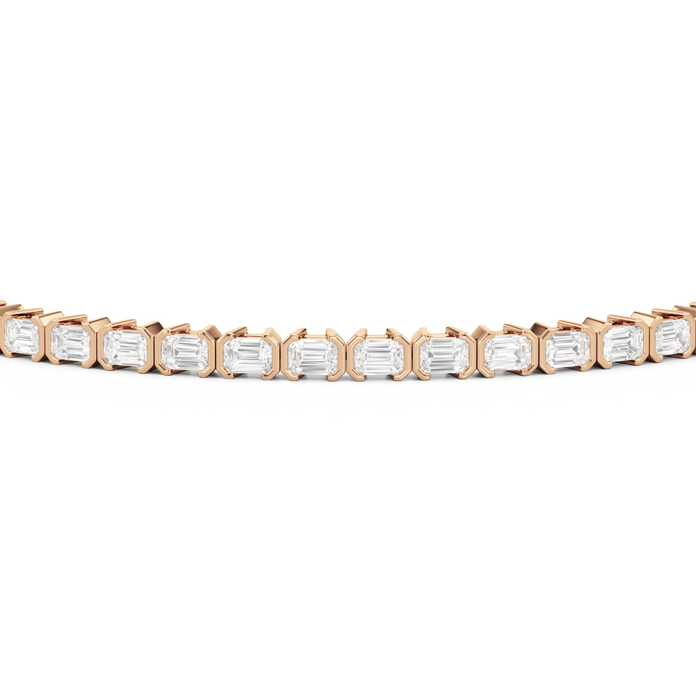 Half-Bezeled Emerald East-West Tennis Bracelet with 4 1/4 Cut Diamond in 14KT Rose Gold view 6
