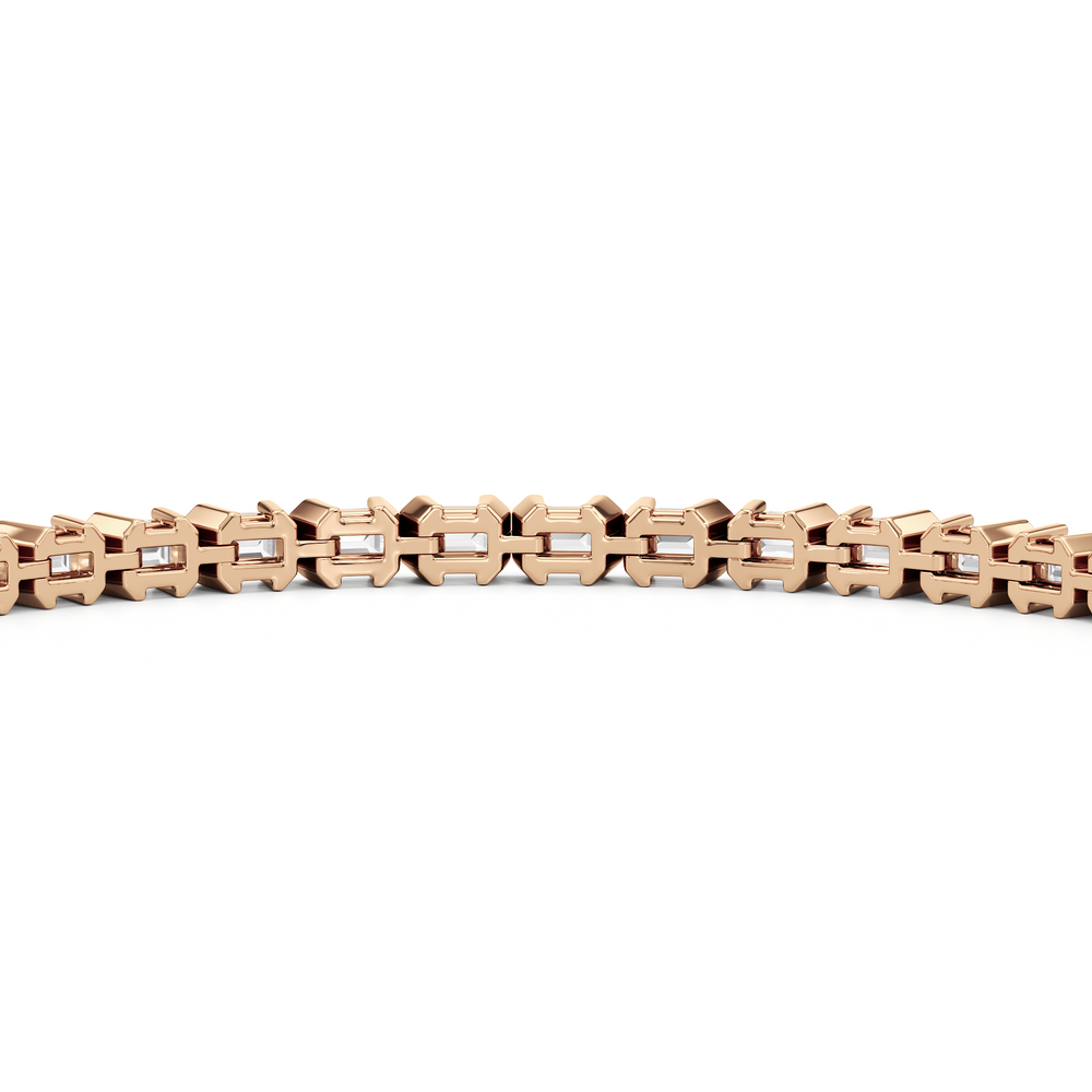 Half-Bezeled Emerald East-West Tennis Bracelet with 4 1/4 Cut Diamond in 14KT Rose Gold view 8
