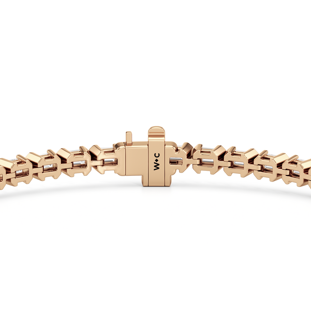 Half-Bezeled Emerald East-West Tennis Bracelet with 4 1/4 Cut Diamond in 14KT Rose Gold view 7
