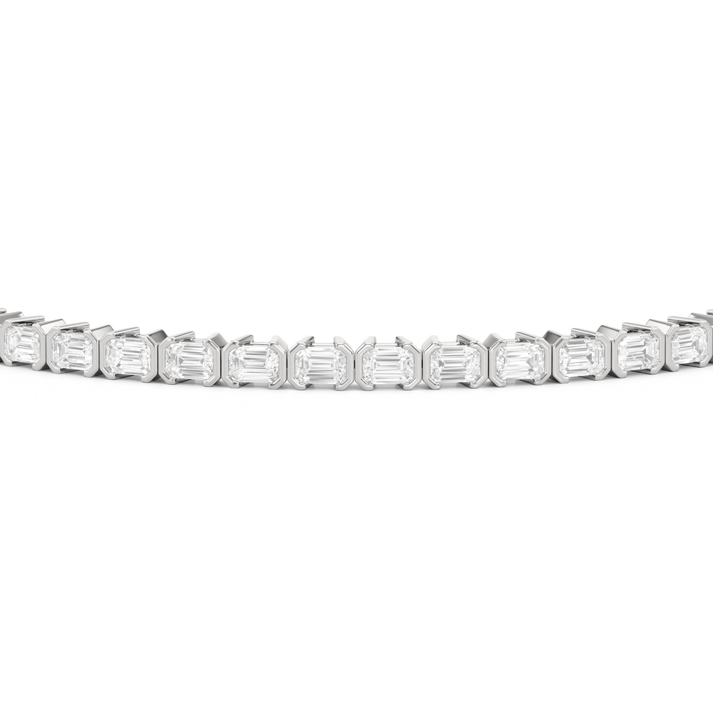 Half-Bezeled Emerald East-West Tennis Bracelet with 4 1/4 Cut Diamond in 14KT White Gold view 6
