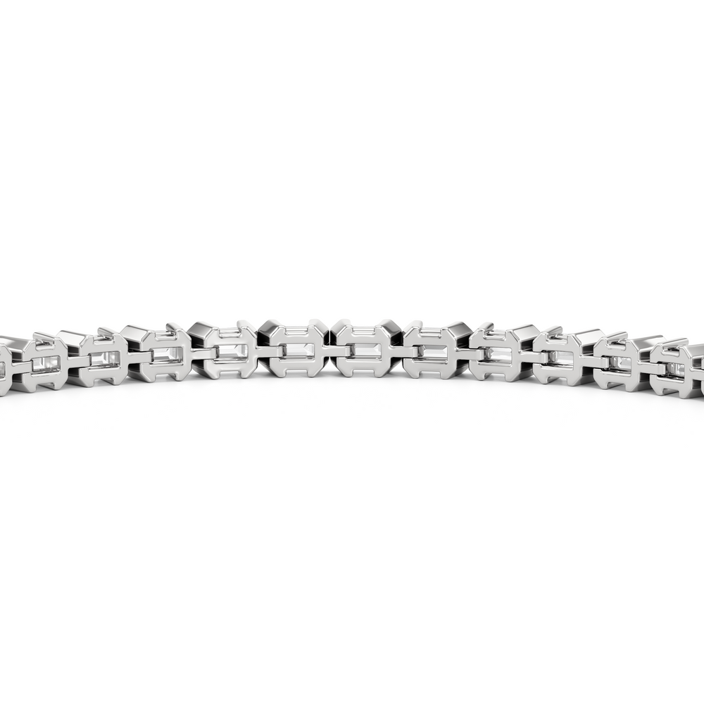 Half-Bezeled Emerald East-West Tennis Bracelet with 4 1/4 Cut Diamond in 14KT White Gold view 8
