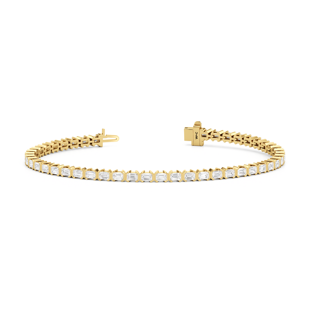 Half-Bezeled Emerald East-West Tennis Bracelet with 4 1/4 Cut Diamond in 14KT Yellow Gold view 2

