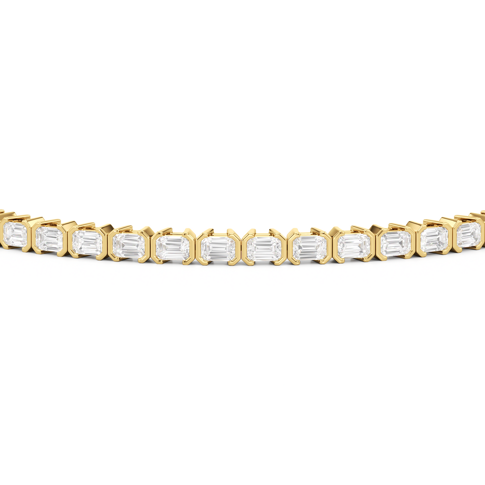 Half-Bezeled Emerald East-West Tennis Bracelet with 4 1/4 Cut Diamond in 14KT Yellow Gold view 6
