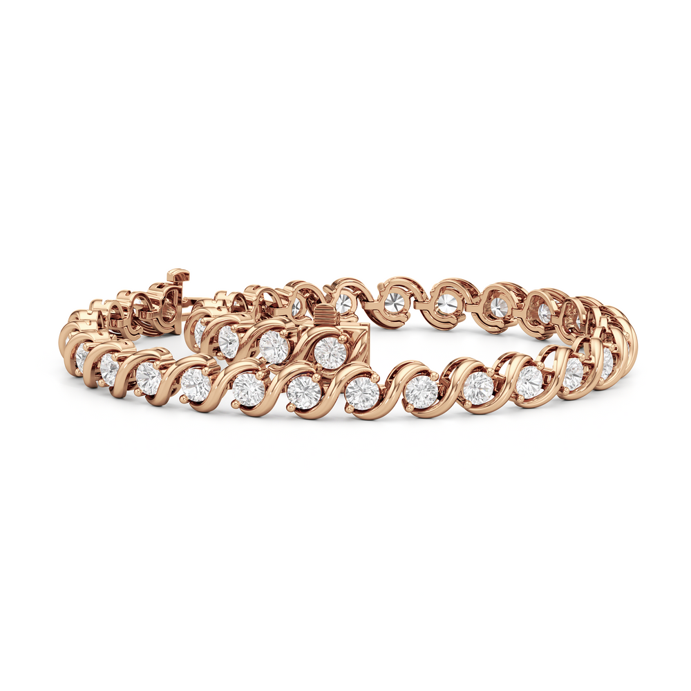 Spiral Tennis Bracelet with 5 Cut Diamond in 14KT Rose Gold view 3
