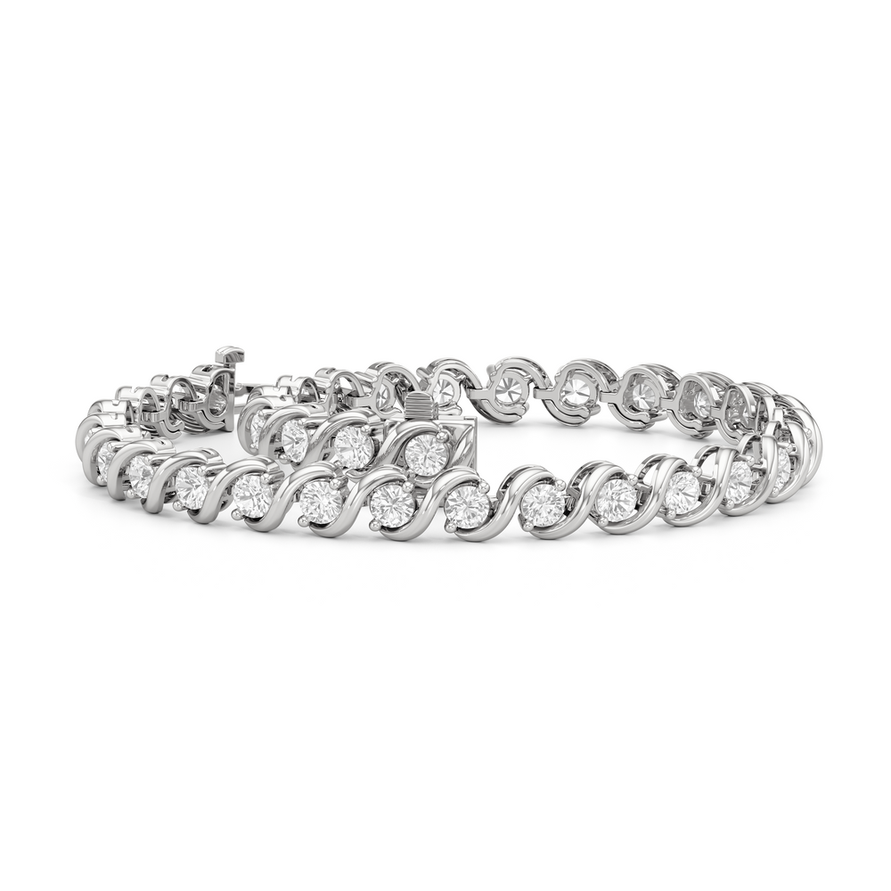 Spiral Tennis Bracelet with 5 Cut Diamond in 14KT White Gold view 3
