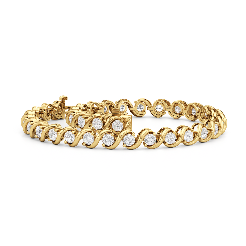 Spiral Tennis Bracelet with 5 Cut Diamond in 14KT Yellow Gold view 3
