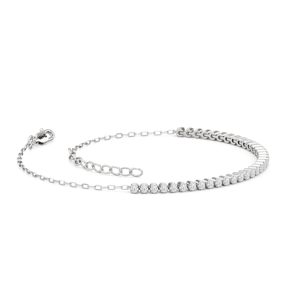 Petite Diamond Line Bracelet with 3/8 Cut Diamond in 14KT White Gold view 2
