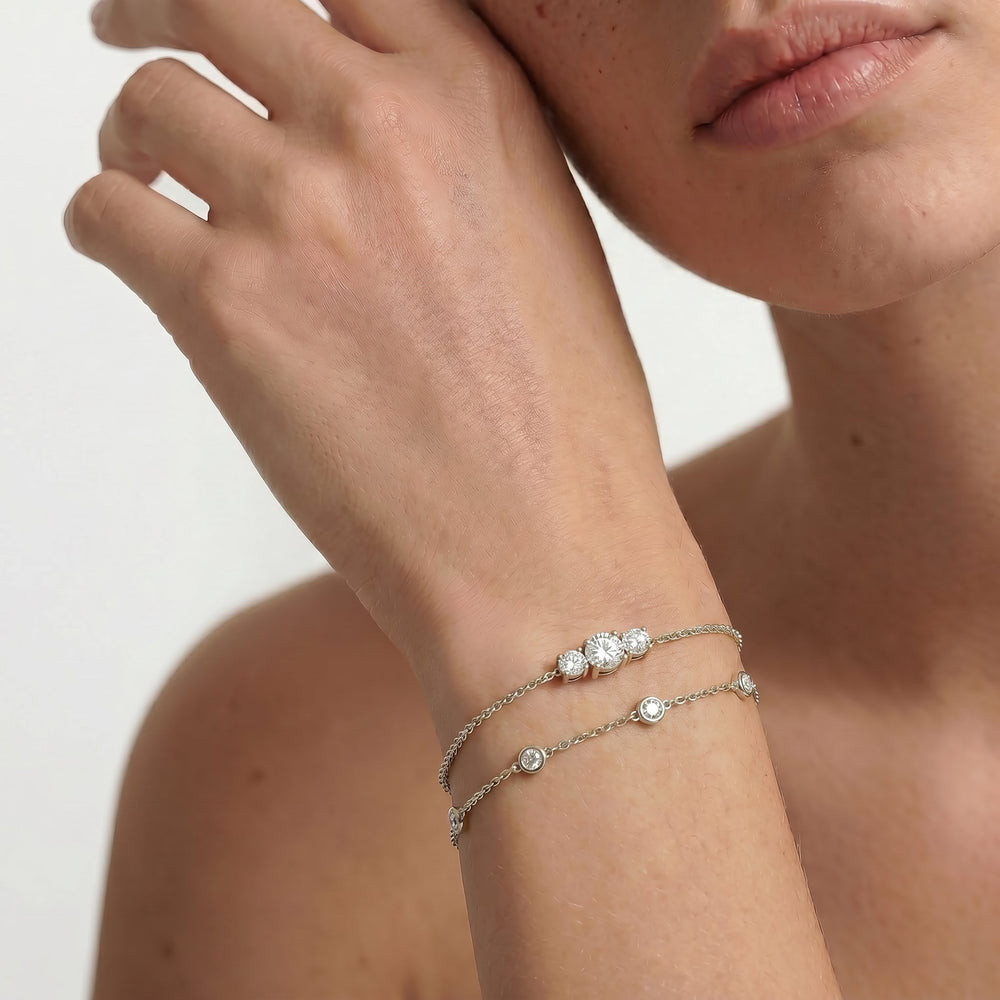 The Vera Three Stone Bracelet with Lab Cut Diamond in 14KT White Gold view 3
