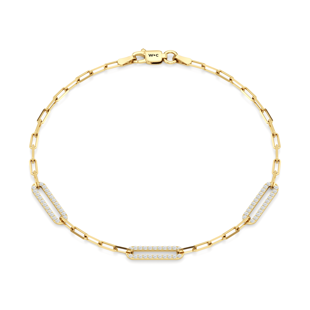 The Celine Paperclip Bracelet with Lab Cut Diamond in 14KT 18K Yellow Gold Vermeil view 1
