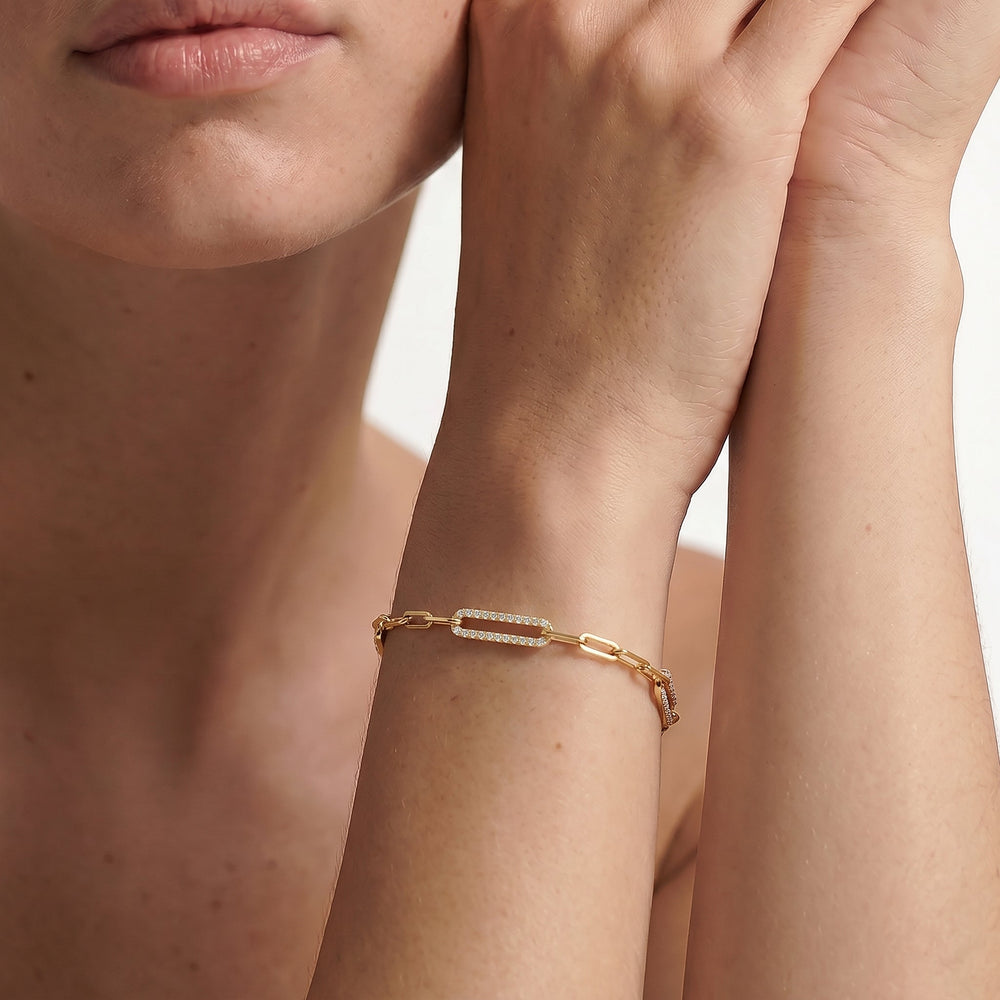 The Celine Paperclip Bracelet with Lab Cut Diamond in 14KT 18K Yellow Gold Vermeil view 2
