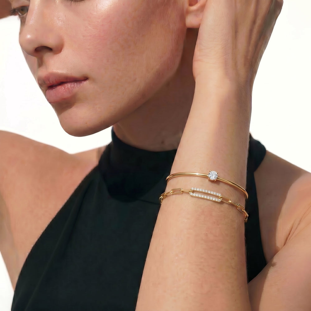 The Celine Paperclip Bracelet with Lab Cut Diamond in 14KT 18K Yellow Gold Vermeil view 3
