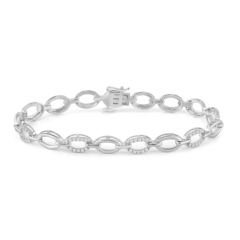Free Modern Oval Link Bracelet with 1/2 CTW Lab-Grown Diamonds in Silver with Lab Cut Diamond in 14KT White view 1
