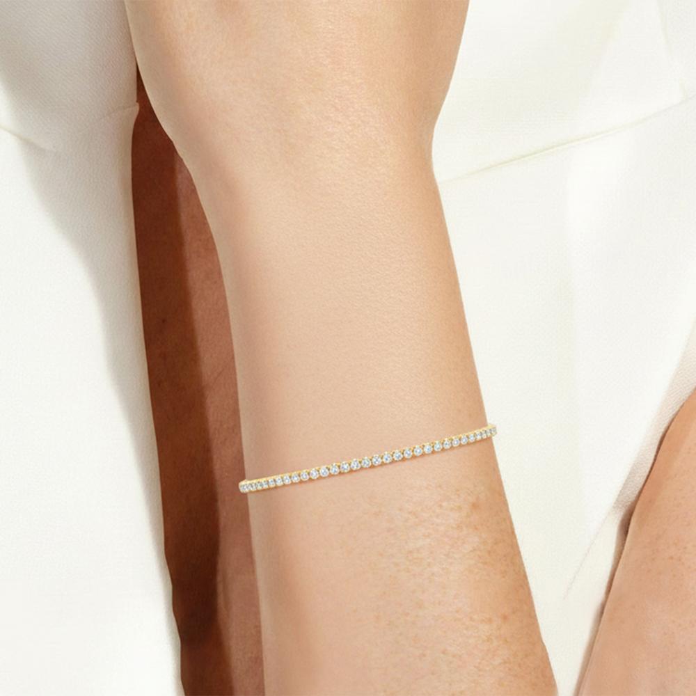 Petite Eternity Diamond Tennis Bracelet with 1 Cut Diamond in 14KT White Gold view 3
