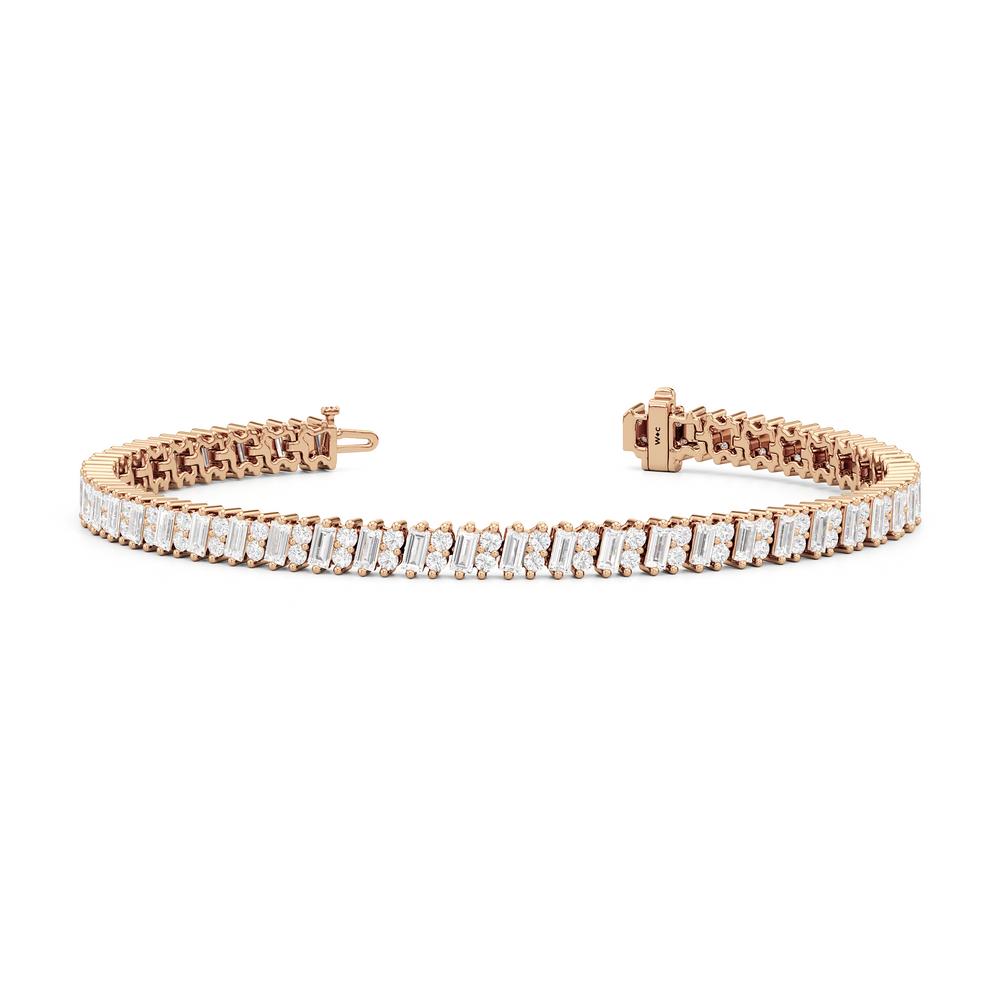 Alternating Duo Tennis Bracelet with 4 Cut Diamond in 14KT Rose Gold view 2
