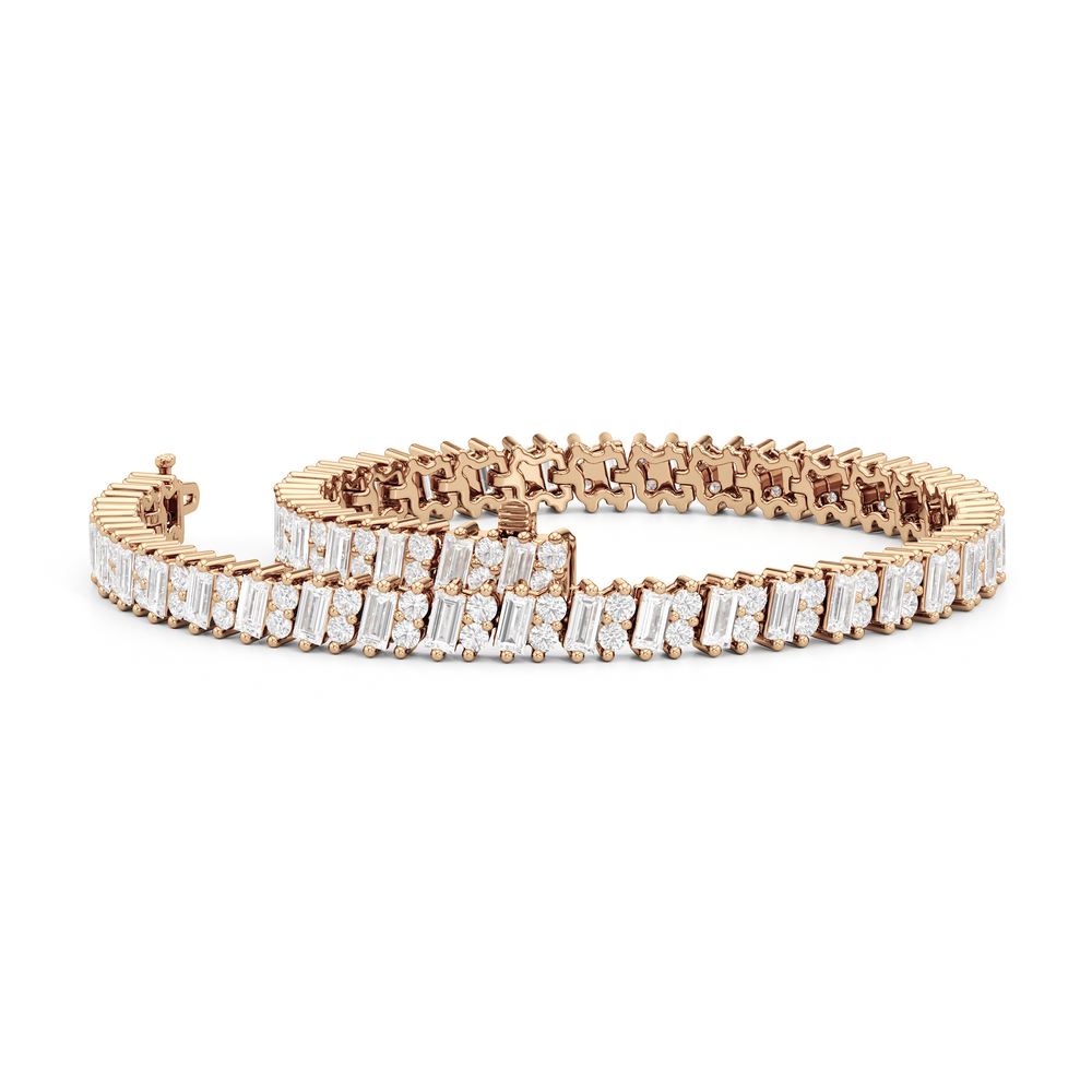 Alternating Duo Tennis Bracelet with 4 Cut Diamond in 14KT Rose Gold view 3
