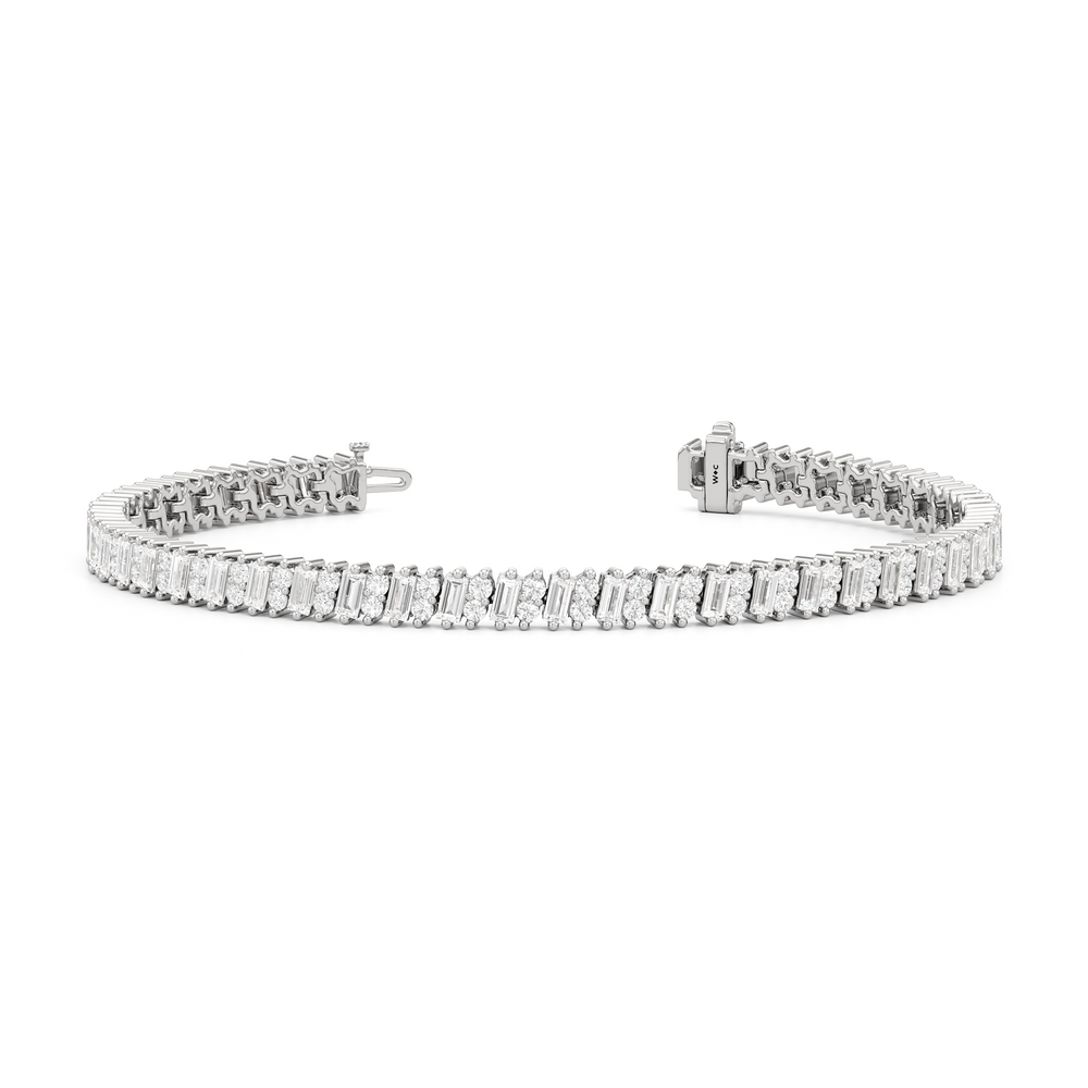 Alternating Duo Tennis Bracelet with 4 Cut Diamond in 14KT White Gold view 2
