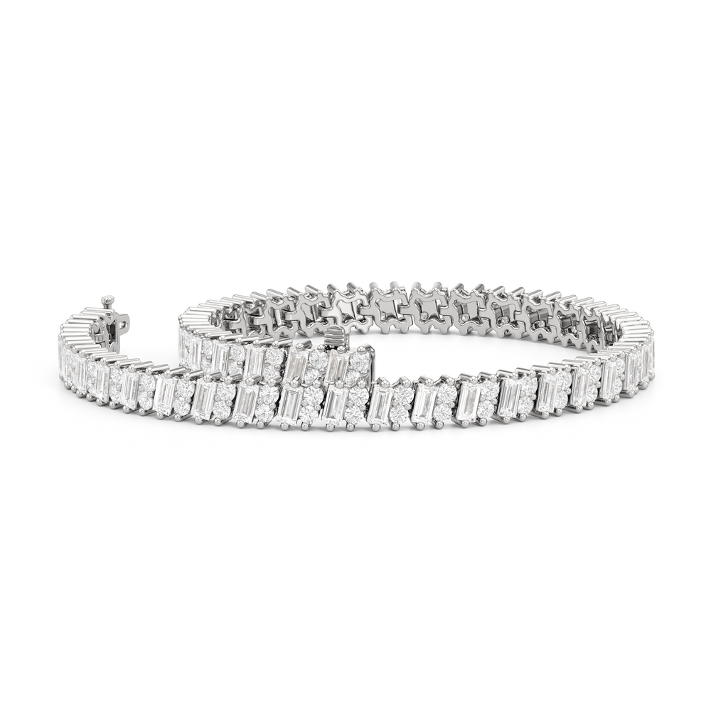 Alternating Duo Tennis Bracelet with 4 Cut Diamond in 14KT White Gold view 3
