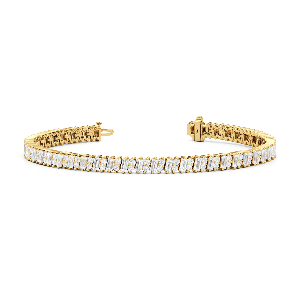 Alternating Duo Tennis Bracelet with 4 Cut Diamond in 14KT Yellow Gold view 2
