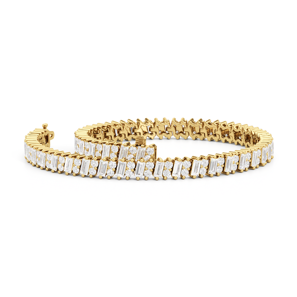 Alternating Duo Tennis Bracelet with 4 Cut Diamond in 14KT Yellow Gold view 3
