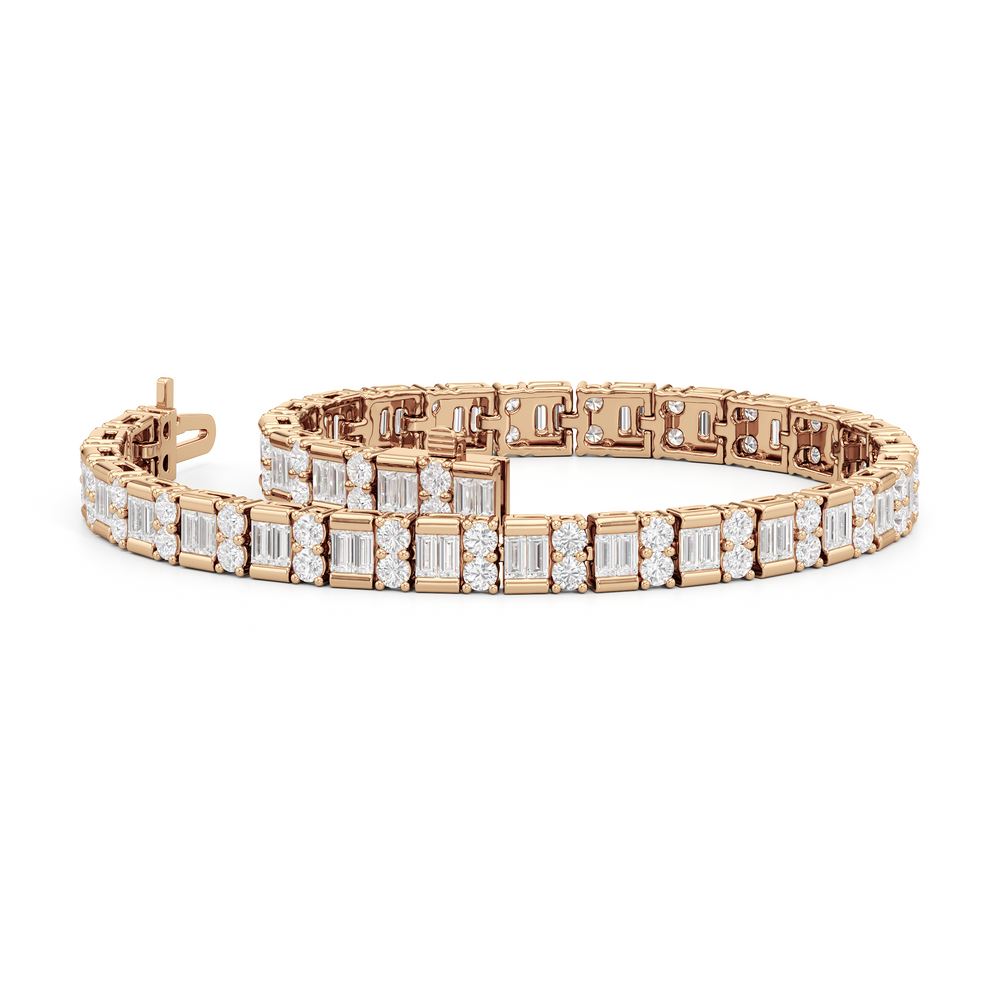 Alternating Mixed Tennis Bracelet with 5 Cut Diamond in 14KT Rose Gold view 3
