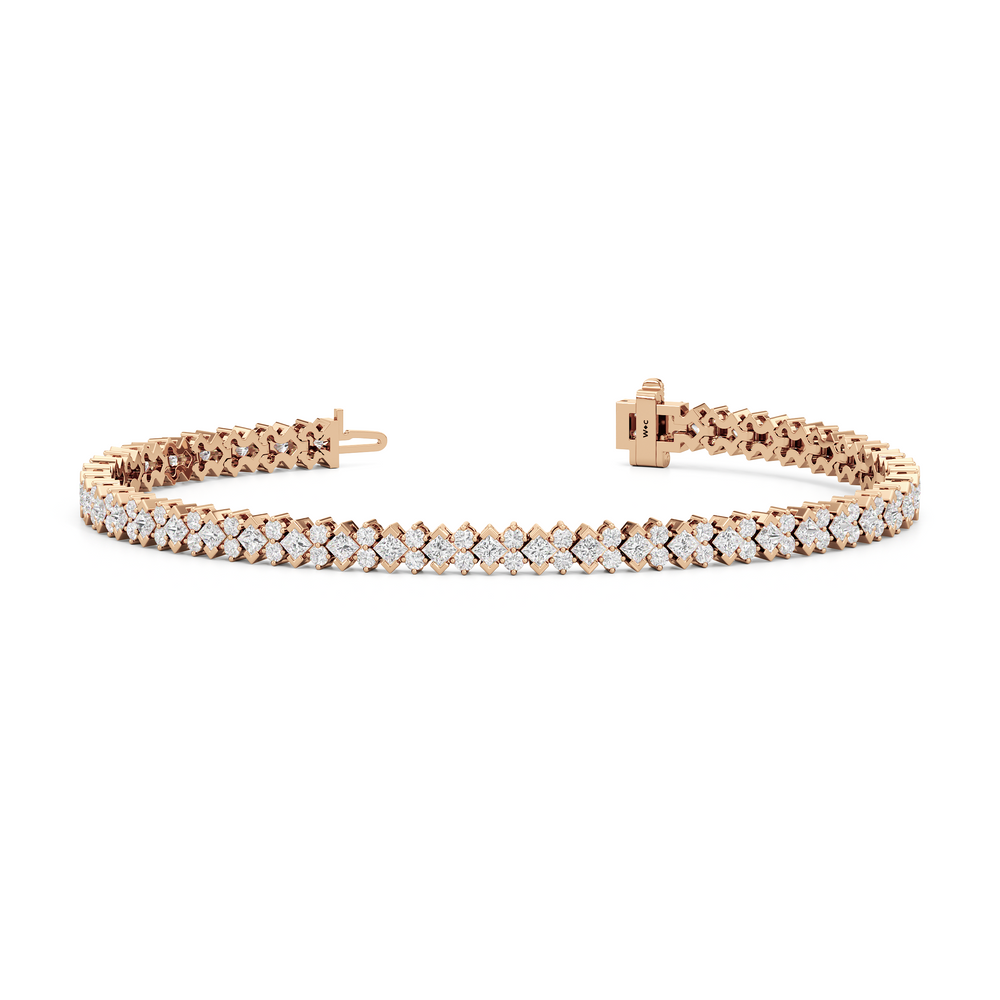 Half Bezel Round Tennis Bracelet with 5 Cut Diamond in 14KT Rose Gold view 2
