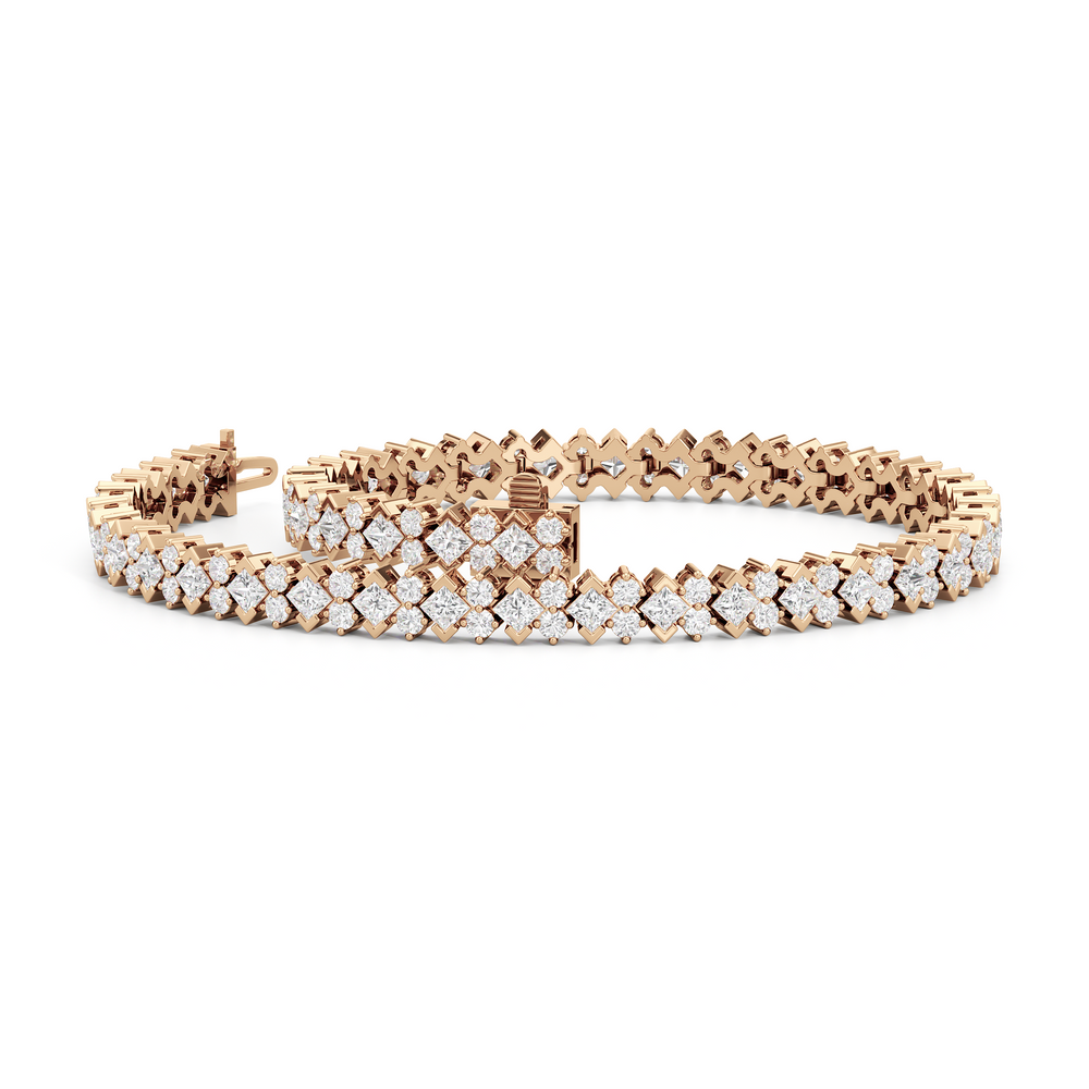 Half Bezel Round Tennis Bracelet with 5 Cut Diamond in 14KT Rose Gold view 3
