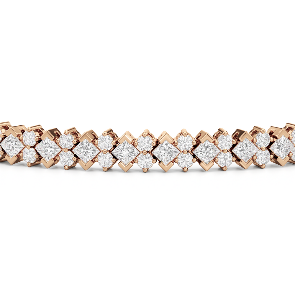Half Bezel Round Tennis Bracelet with 5 Cut Diamond in 14KT Rose Gold view 6
