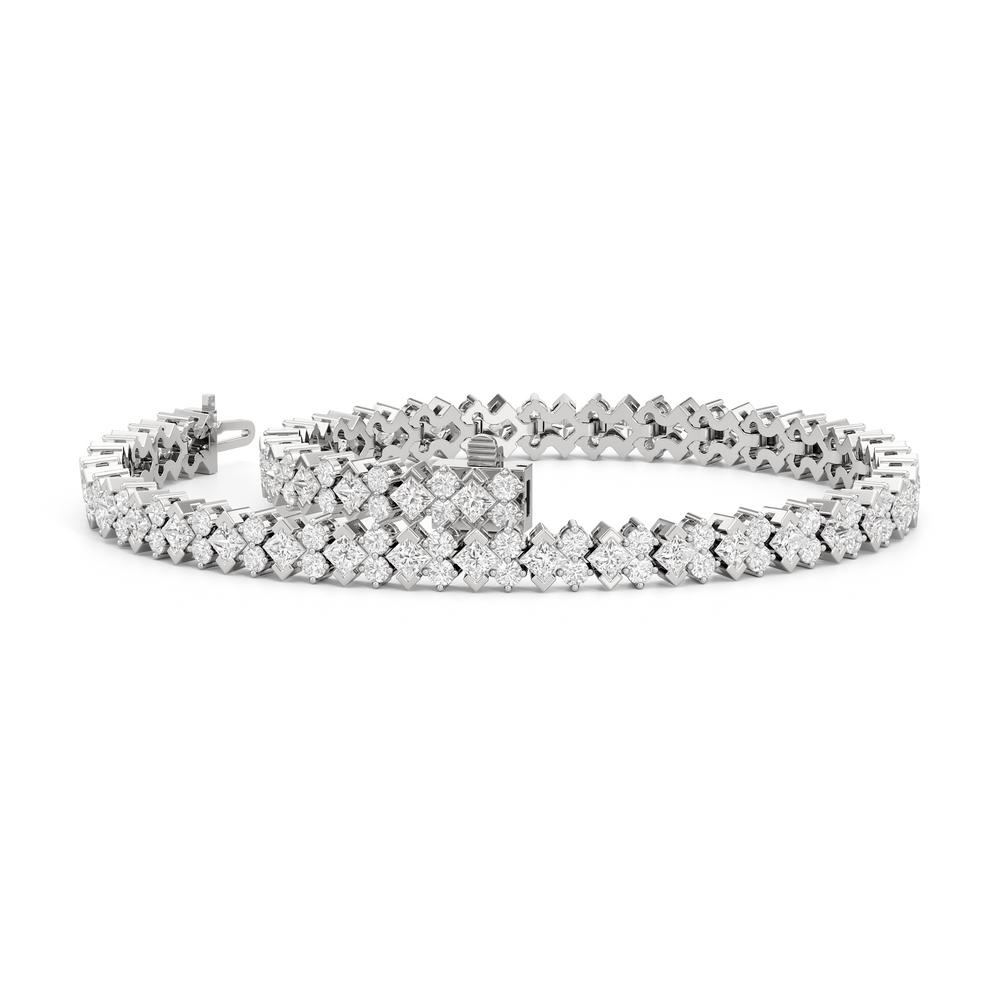 Half Bezel Round Tennis Bracelet with 5 Cut Diamond in 14KT White Gold view 3
