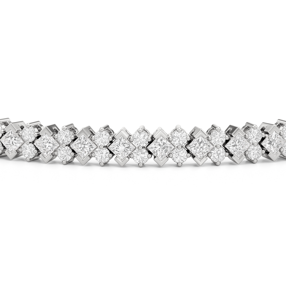Half Bezel Round Tennis Bracelet with 5 Cut Diamond in 14KT White Gold view 6
