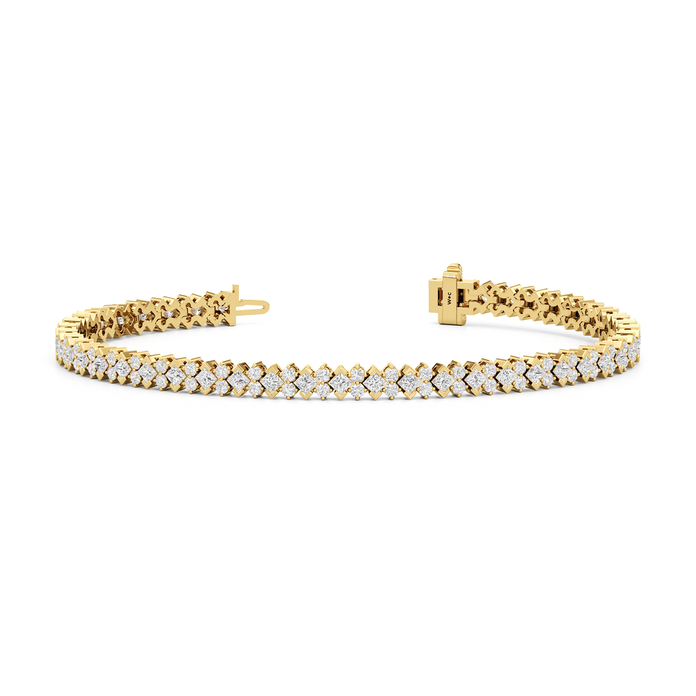 Half Bezel Round Tennis Bracelet with 5 Cut Diamond in 14KT Yellow Gold view 2
