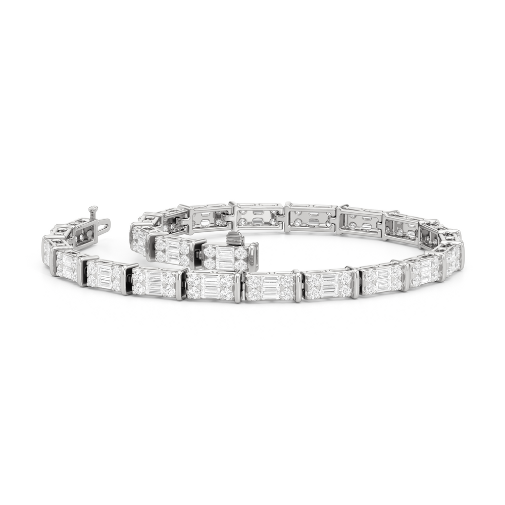 East West Tennis Bracelet with 3 Cut Diamond in 14KT White Gold view 3
