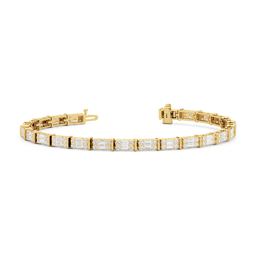 East West Tennis Bracelet with 3 Cut Diamond in 14KT Yellow Gold view 2
