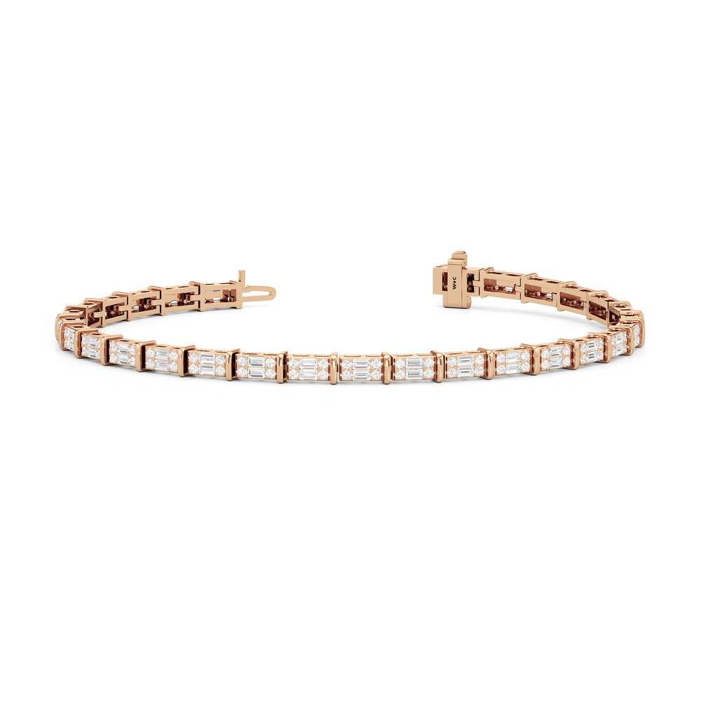East West Tennis Bracelet with 2 Cut Diamond in 14KT Rose Gold view 2
