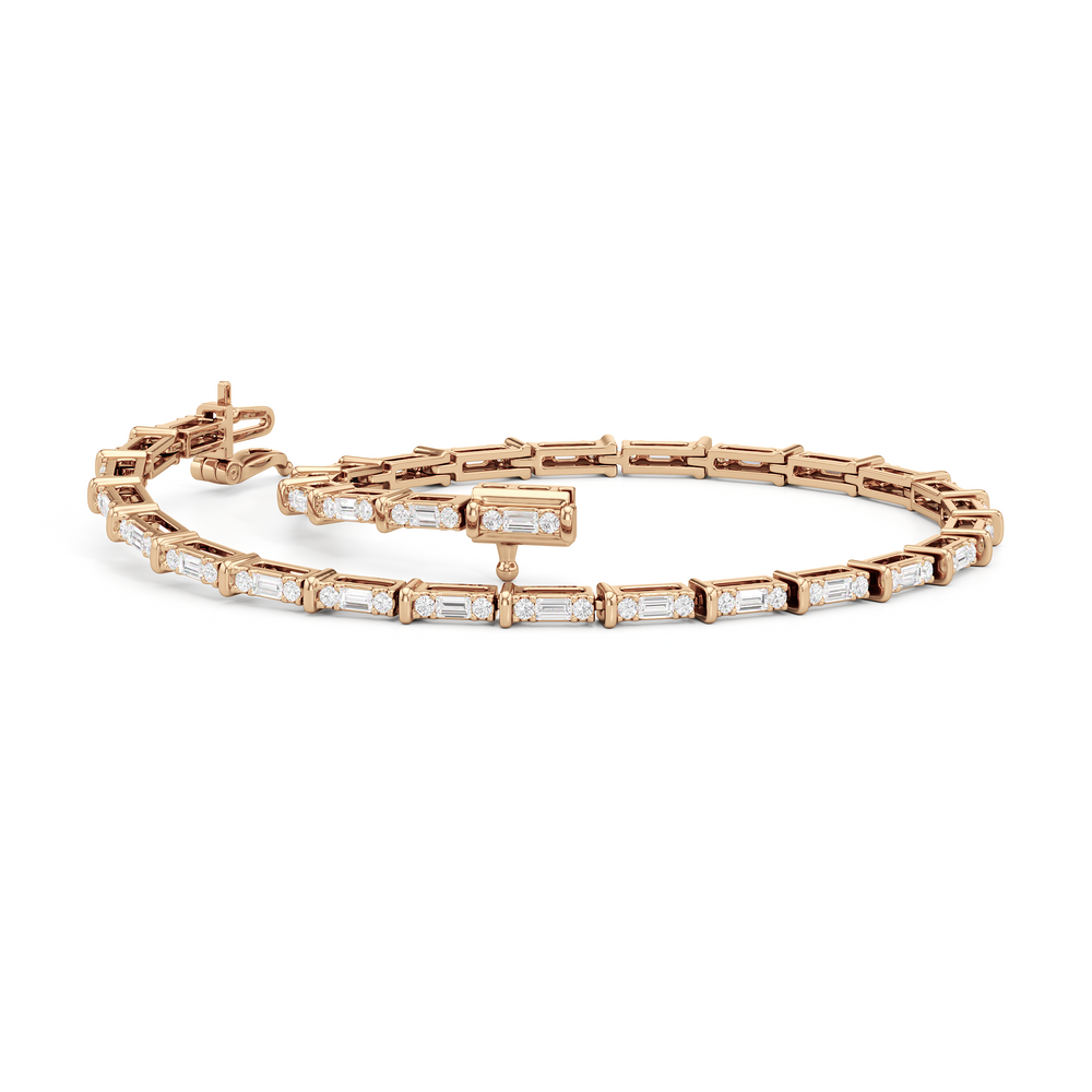 East West Baguette Tennis Bracelet with 1 Cut Diamond in 14KT Rose Gold view 3
