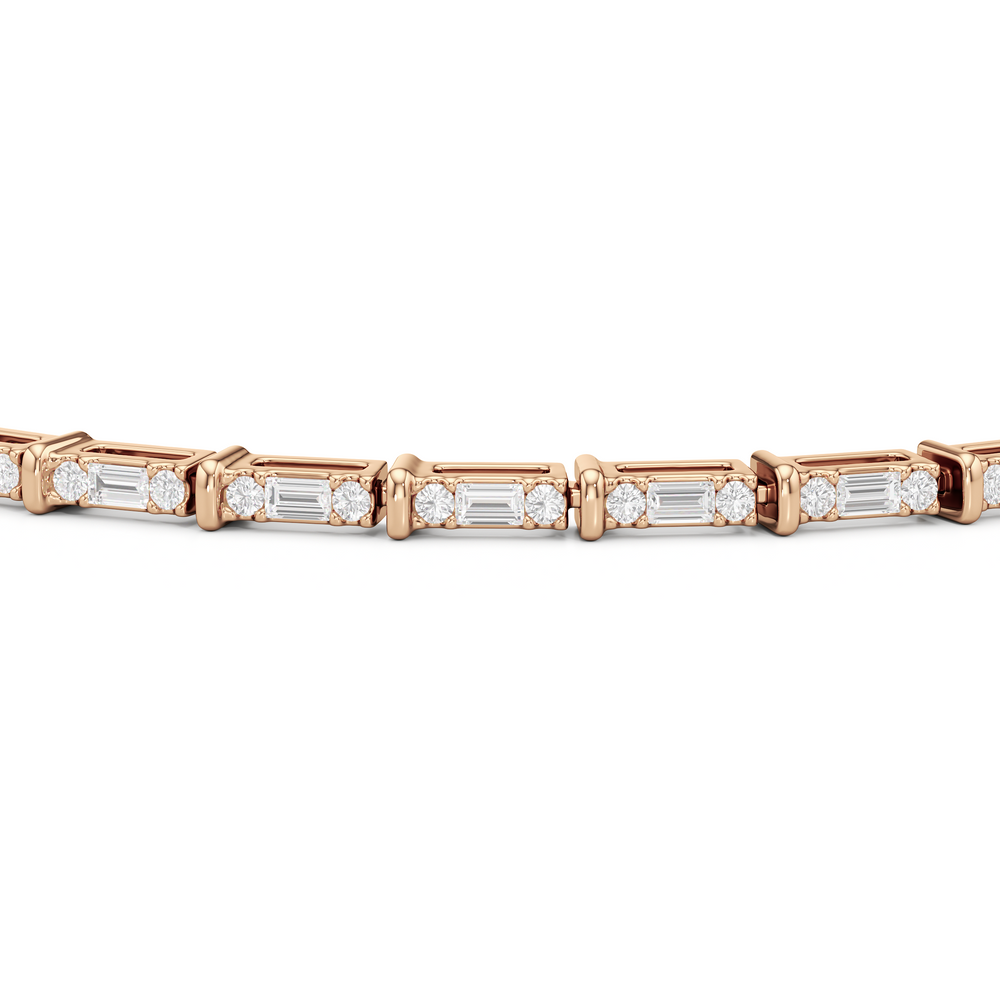 East West Baguette Tennis Bracelet with 1 Cut Diamond in 14KT Rose Gold view 6
