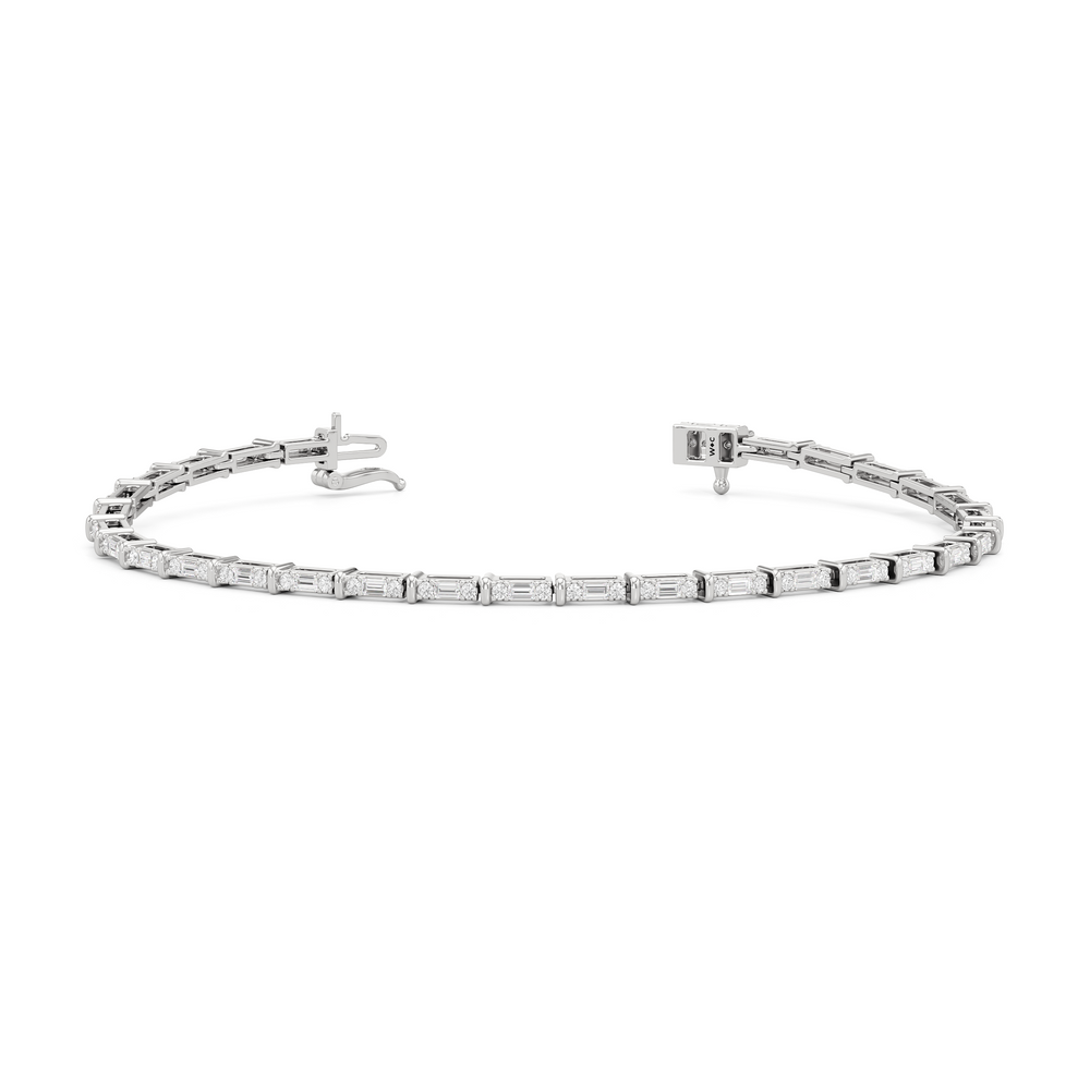 East West Baguette Tennis Bracelet with 1 Cut Diamond in 14KT White Gold view 2
