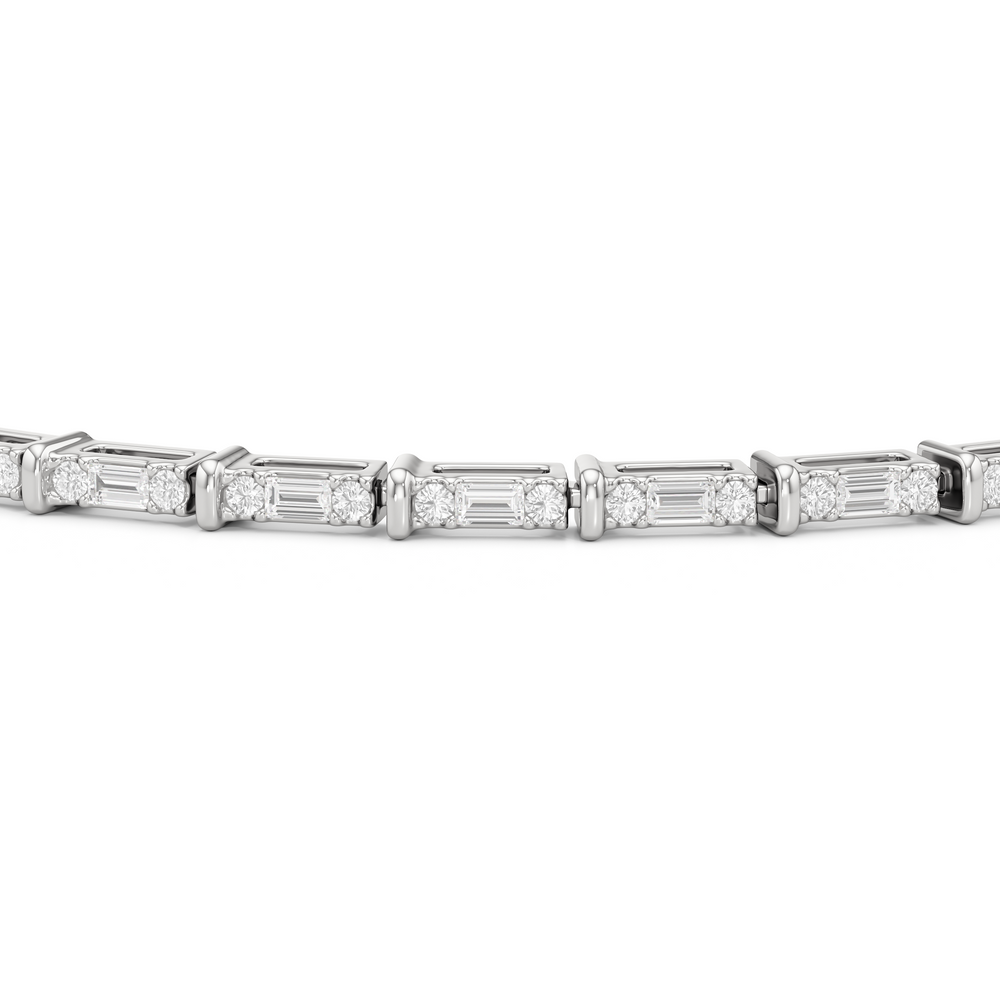 East West Baguette Tennis Bracelet with 1 Cut Diamond in 14KT White Gold view 6
