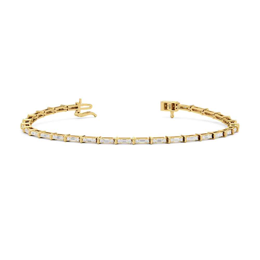 East West Baguette Tennis Bracelet with 1 Cut Diamond in 14KT Yellow Gold view 2
