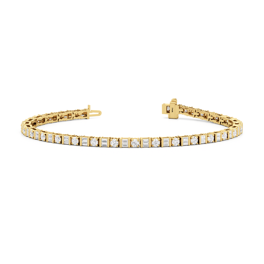 Mosaic Tennis Bracelet with 3 Cut Diamond in 14KT Yellow Gold view 2
