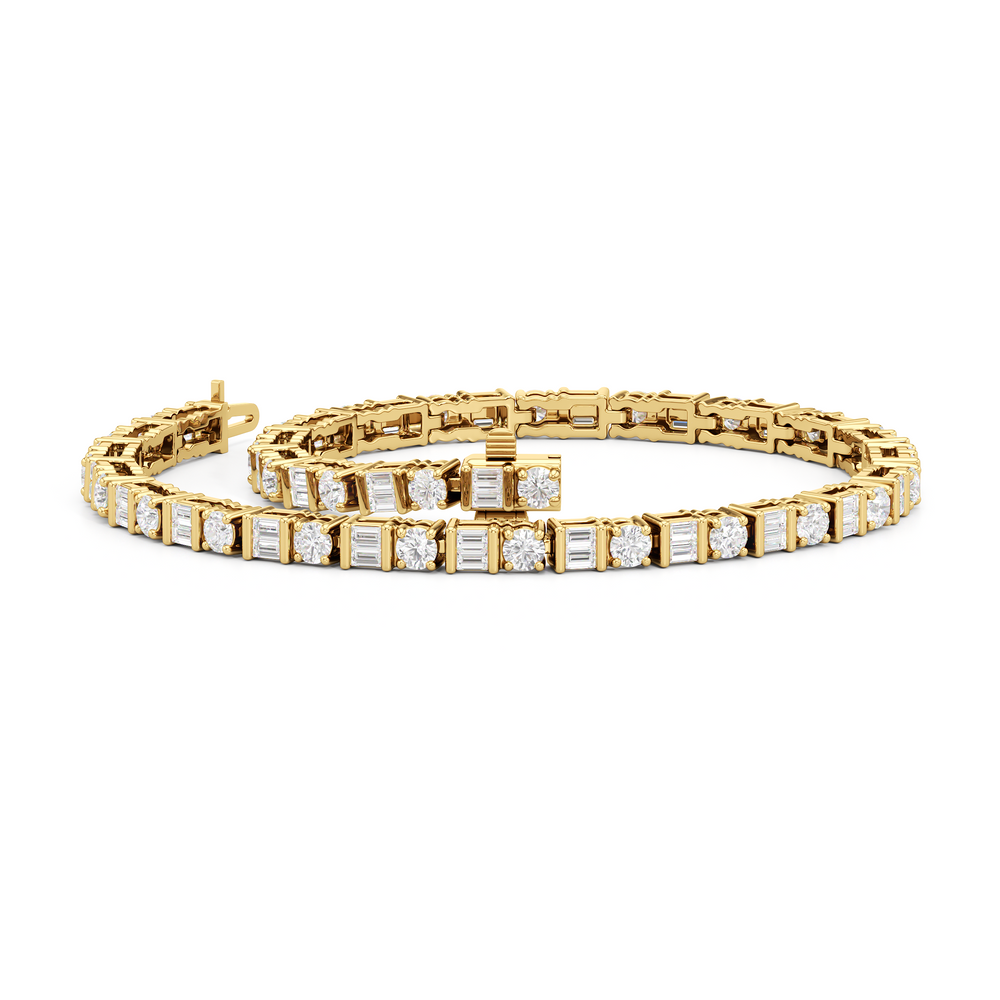 Mosaic Tennis Bracelet with 3 Cut Diamond in 14KT Yellow Gold view 3
