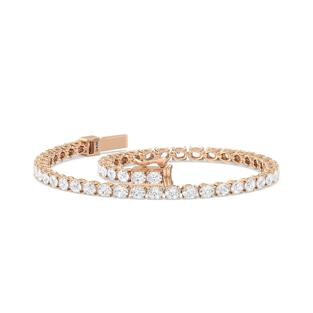 East-West Oval Tennis Bracelet with 5 Cut Diamond in 14KT Rose Gold view 2
