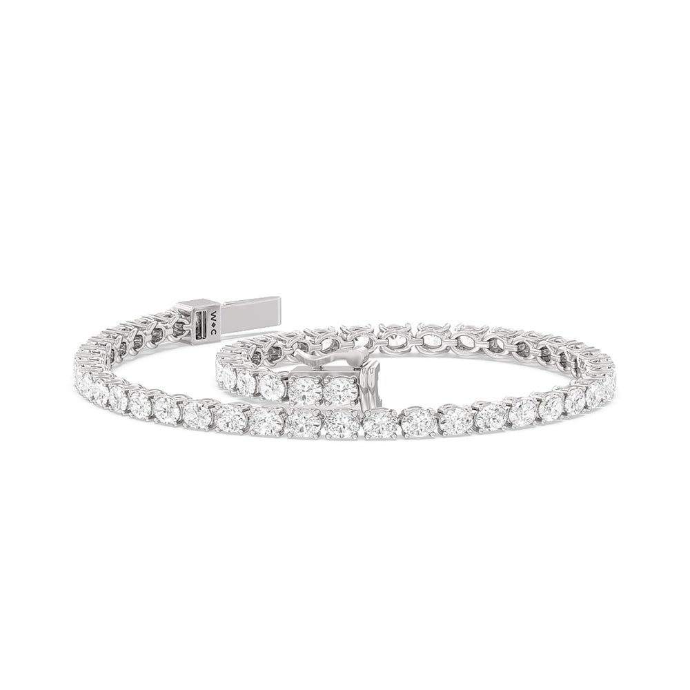 East-West Oval Tennis Bracelet with 5 Cut Diamond in 14KT White Gold view 2
