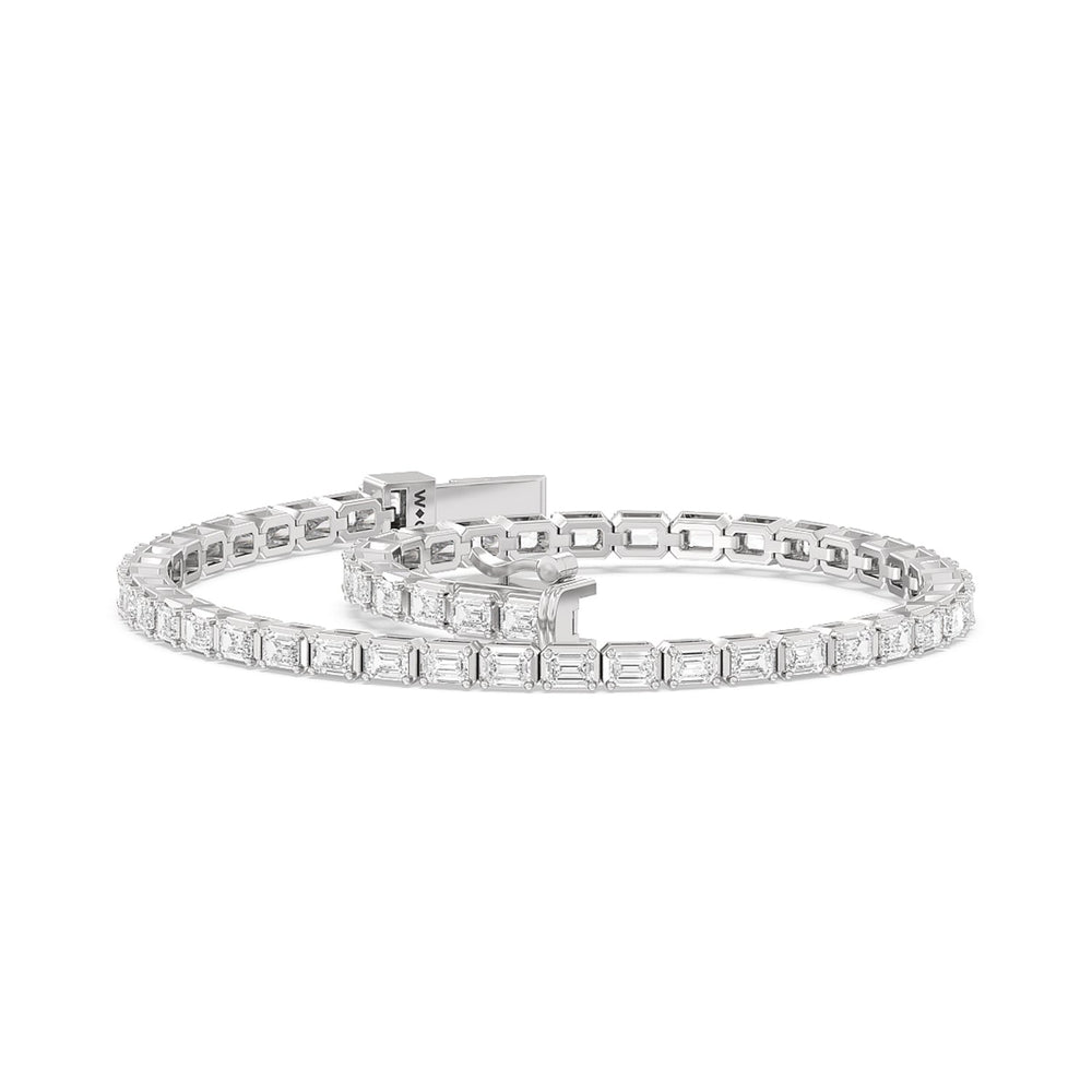 East-West Emerald Tennis Bracelet with 5 Cut Diamond in 14KT White Gold view 2
