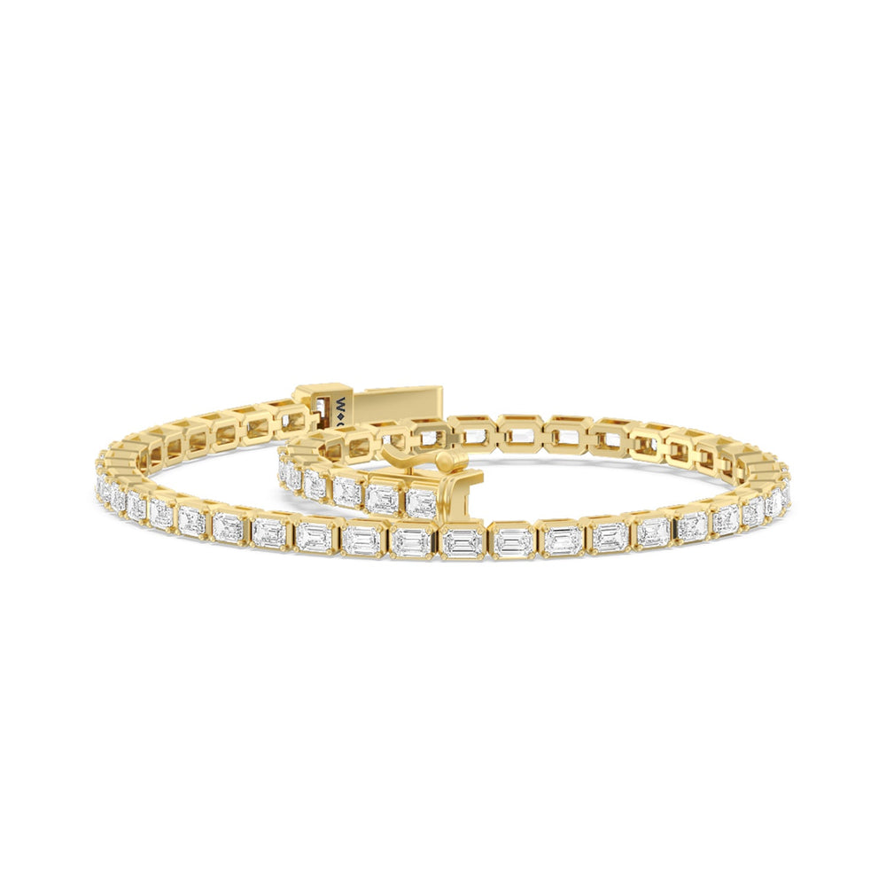 East-West Emerald Tennis Bracelet with 5 Cut Diamond in 14KT Yellow Gold view 2
